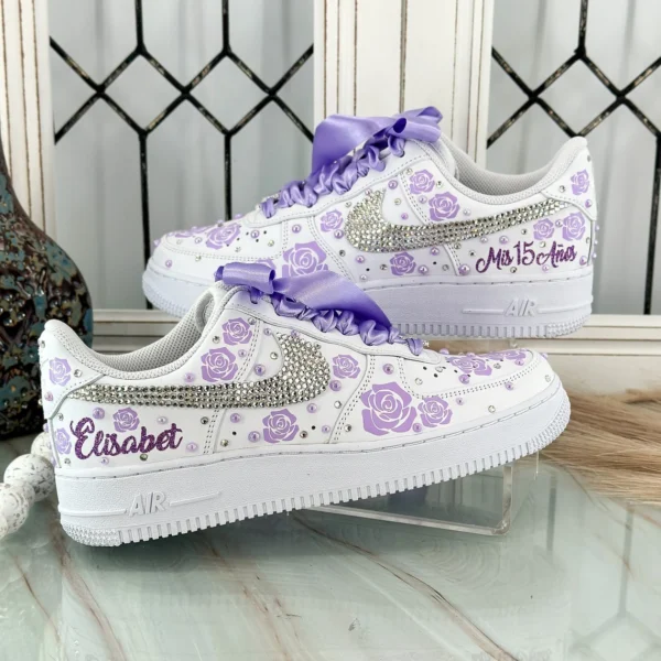 Custom Air Force 1 – Lavender Roses & Crystals for Mis 15 Años